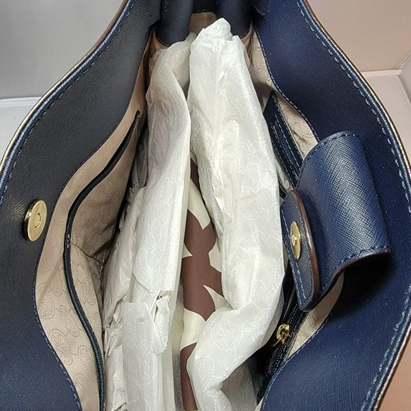 Michael Kors Hamilton Navy Large Tote Genuine Leather Purse MSRP $358 NWT Charm - Picture 9 of 9